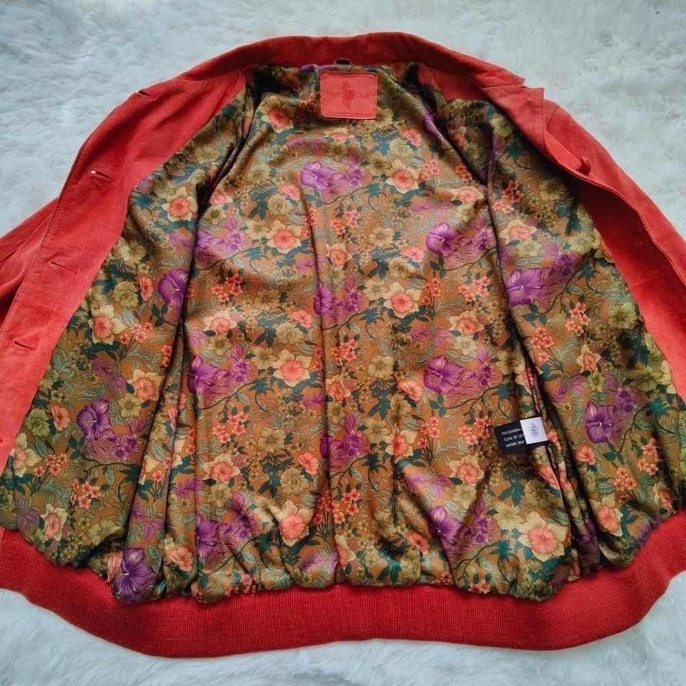 Vintage Hunts Club‎ Pink Suede Leather Bomber Jacket Womens Large Cottagecore - Picture 2 of 8